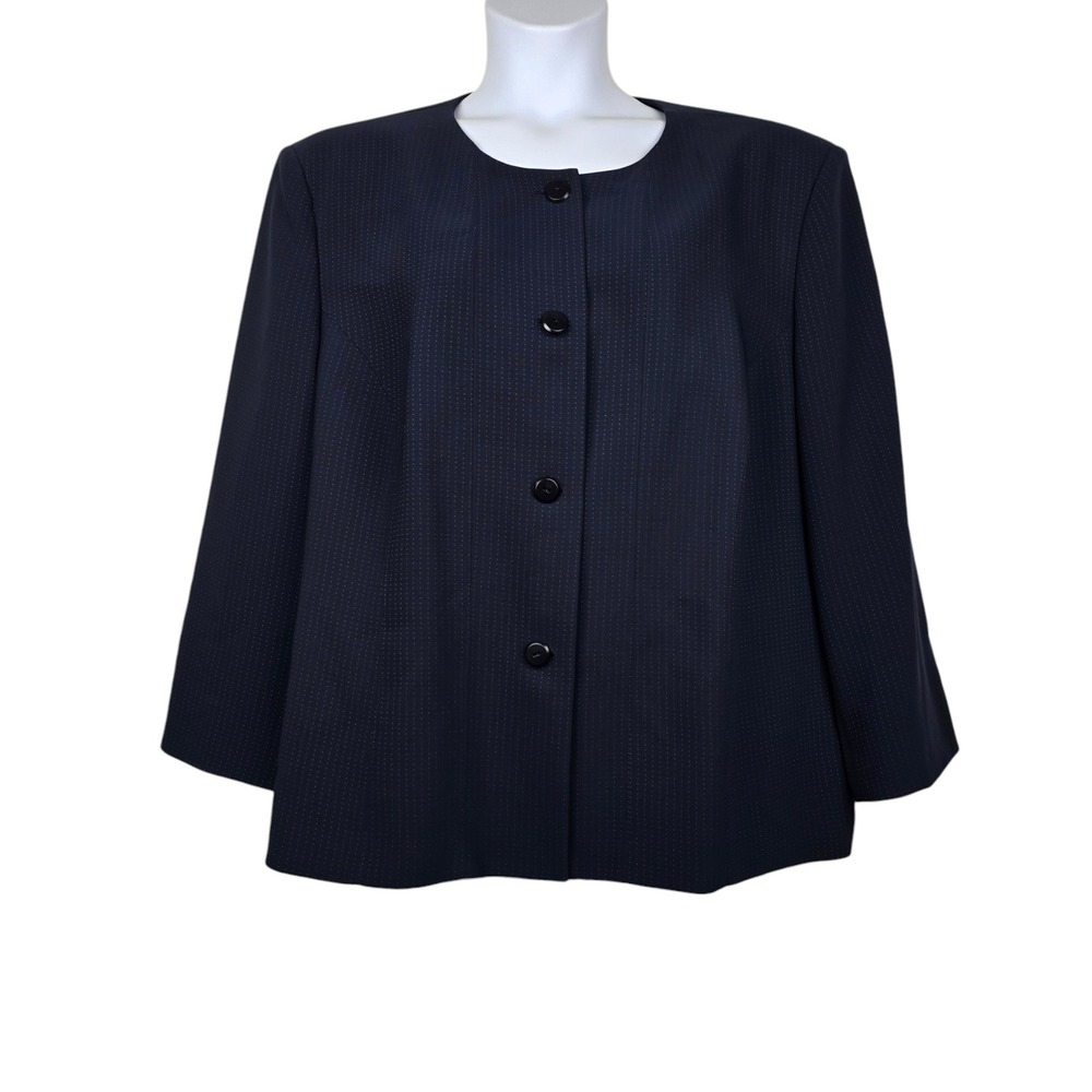 Talbots Womens Navy Blue Polka Dot Collarless Blazer Jacket Size 24W NWT